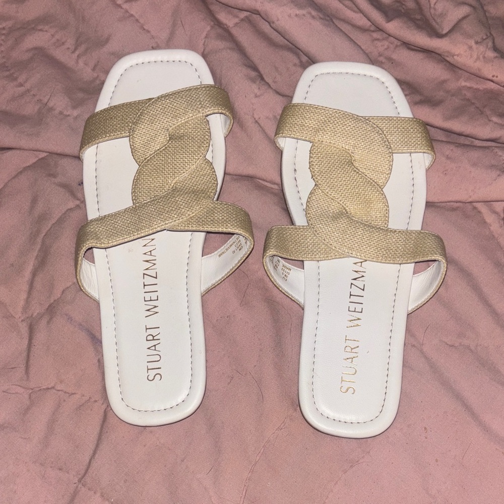 Stuart Weitzman Beige Ibiza Braided slide Sandals